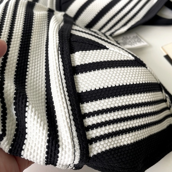 NWT Vitamin A black white stripe longline racerback crop top plunge V bikini pad - Picture 7 of 16